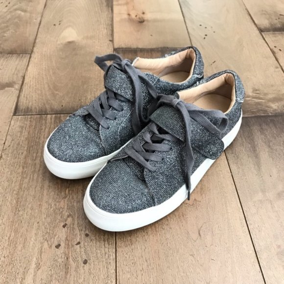 J/SLIDES Shoes - J/Slides Audrey Lace-Up Glitter Sneaker Pewter 7.5